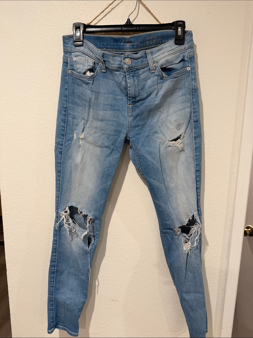 7 For All Mankind Light Blue Distressed Skinny Jeans